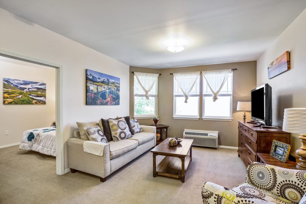 Senior living area with couch